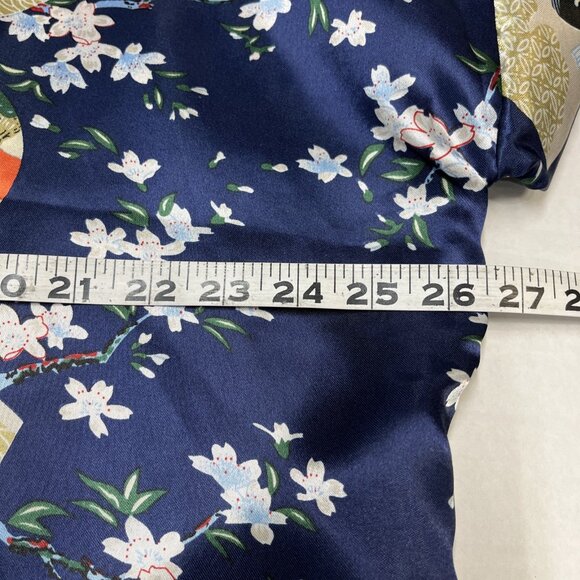 Oriental Silk Collection Robe Kimono Womens OS Blue Silk Asian Print Tie Waist - Picture 5 of 6